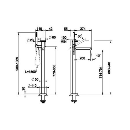 Gessi Anello Напольный смеситель для ванны (внешние части), цвет: хром