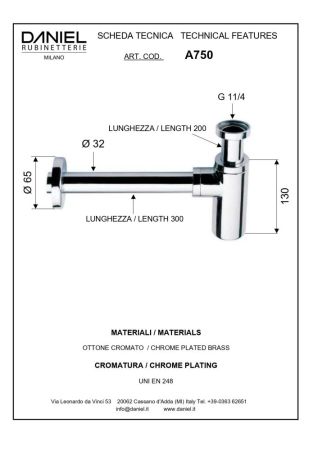 Daniel, круглый сифон из латуни 1"1/4, цвет золото, артикул A750114-DO