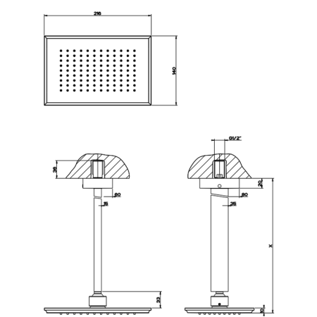 Gessi Eleganza Верхний душ потолочный, высота от 115 до 1865мм, цвет: хром, артикул 46150#031