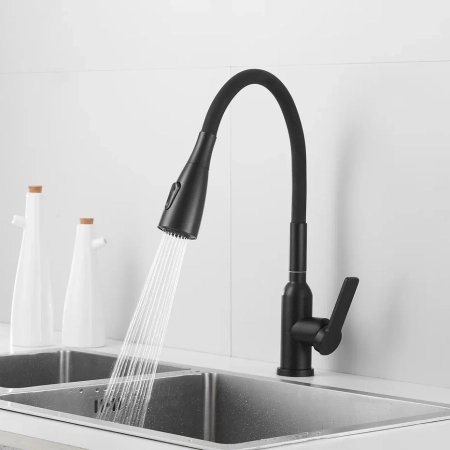 Смеситель для кухни с гибким изливом Shevanik S843H-3, черный