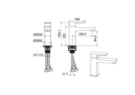 Смеситель для раковины WONZON & WOGHAND CUBE 2.0, Брашированное золото (WW-88018068-BG), артикул WW-88018068-BG