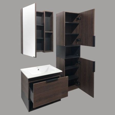 Зеркало со шкафом Comforty Франкфурт 60 4150528 Дуб шоколадно-коричневый Черное матовое, артикул 4150528