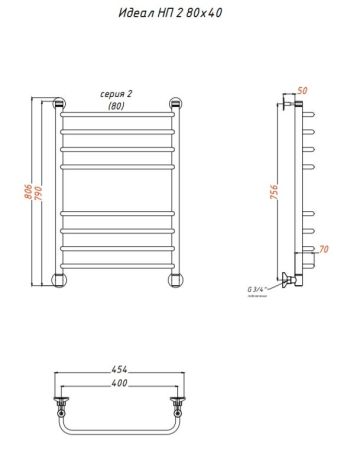 Водяной полотенцесушитель Тругор Идеал 2 НП 80x40 Хром, артикул Идеал2/нп8040