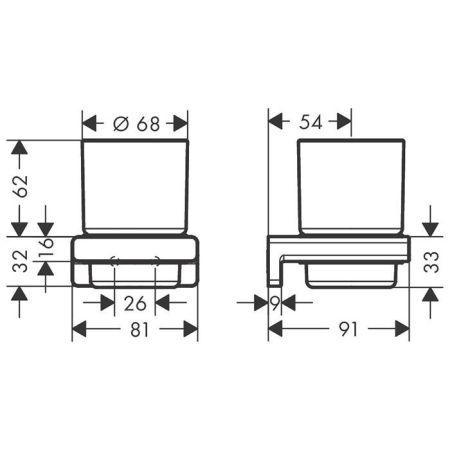 Стакан, Hansgrohe, AddStoris, одинарный, ширина, мм-81, глубина, мм-91, высота, мм-94, настенный, материал стакана-стекло матовое, материал держателя-металл, крепления в комплекте, цвет-черный матовый, артикул 41749670
