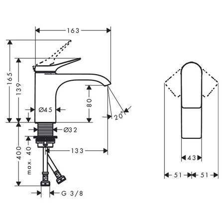 Смеситель для раковины, Hansgrohe, Vivenis, тип открывания воды-однорычажный, тип регулирования воды-керамический картридж, монтаж-на раковину/столешницу, отверстия для монтажа-1, высота, мм-139, вынос излива, мм-133, донный клапан-отсутствует, тип подвод, артикул 75012000