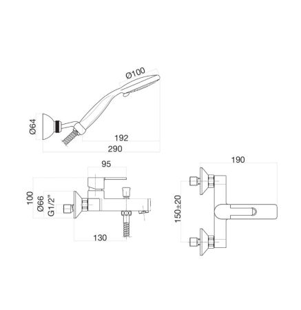 Смеситель для ванны Fiore KALOS 76CR7450, хром, артикул 76CR7450
