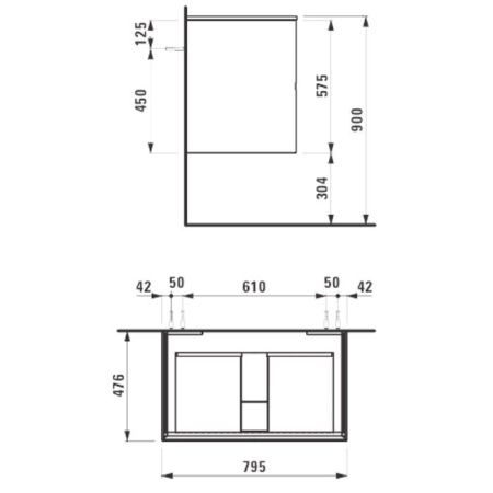 Тумба под раковину, Laufen, Palomba, ширина, мм-795, глубина, мм-476, высота, мм-575, тип установки-подвесной, раковина-необходимо заказать, ящики-2, материал корпуса-МДФ, материал фасада-МДФ, со скрытым сифоном, без розетки, цвет-темная вишня Vermont, артикул 4.0640.2.180.222.1