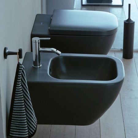 Биде, Duravit, Happy D.2, тип установки-подвесной, ширина, мм-355, глубина, мм-540, высота, мм-285, форма чаши-прямоугольная, отверстия для смесителя-1, материал-керамика, крепления в комплекте, цвет-Anthracite Matt, с переливом, с плоскостью под смесител, артикул 2258151300