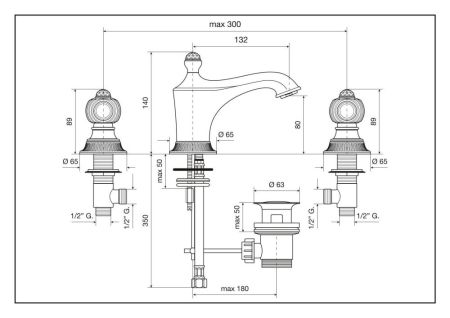 Emmevi The One Cloe, смеситель 98033SW для раковины на 3 отверстия. Металлические ручки + прозрачные кристаллы, цвет бронза