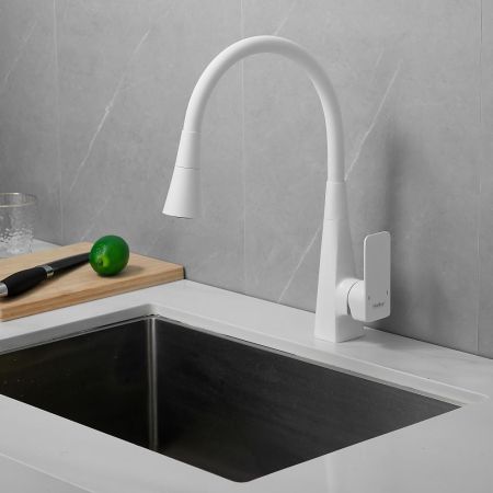 Смеситель для кухни с гибким изливом и режимом душ Haiba HB73823-8, белый