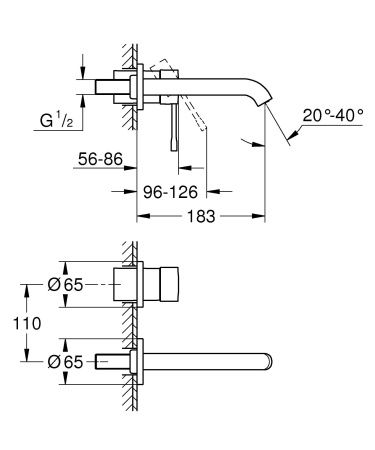 Смеситель для раковины GROHE Essence+ настенный, внешняя монтажная часть на два отверстия, холодный рассвет матовый (19408GN1) Смеситель для раковины GROHE Essence+ настенный, внешняя монтажная часть на два отверстия, холодный рассвет матовый (19408GN1)