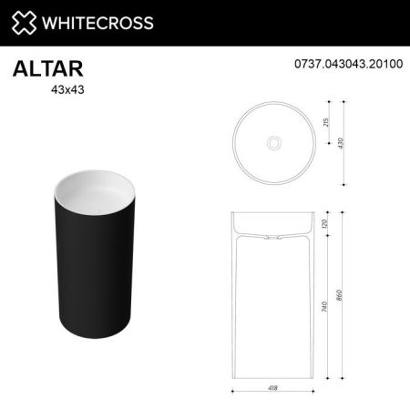 Умывальник WHITECROSS Altar D=43 (черный/белый мат) иск. камень, артикул 0737.043043.20100