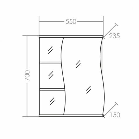 Зеркальный шкаф СаНта Волна 55 с подсветкой правый 101012