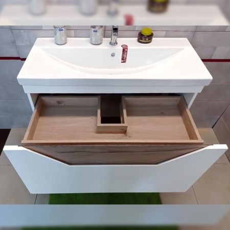 Тумба под раковину подвесная Бриклаер Брайтон белый/дуб, 100 см, артикул 4627125415760