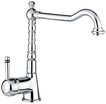 Emmevi Laguna, однорычажный кухонный смеситель (поворотный излив 22 см), с металлической ручкой и без донного клапана, цвет хром