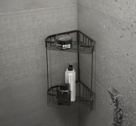 Gedy, решётка угловая 2-х уровневая, высота 32,5 см, цвет черный матовый, артикул 2482(14)