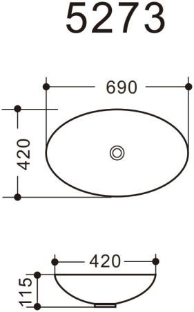 Раковина керамическая накладная AM5273-W, цвет белый глянец, 690x420x115 мм, артикул AM5273-W