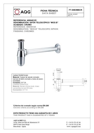 AQG, круглый бутылочный сифон MOD.B 1”1/4 из латуни, цвет хром, артикул 400040125