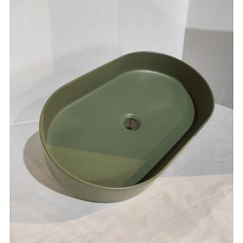 White Ceramic Blade, накладная овальная раковина 60x36x12h см, цвет зеленый матовый