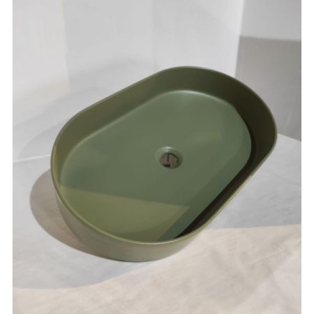 White Ceramic Blade, накладная овальная раковина 60x36x12h см, цвет зеленый матовый, артикул W0527VA