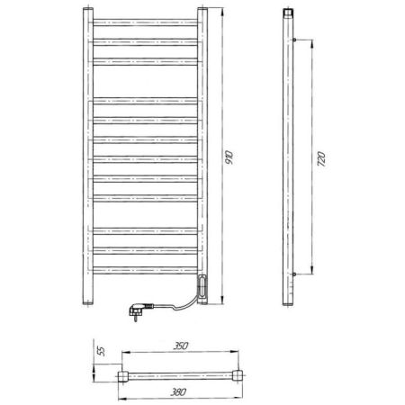 Полотенцесушитель электро "Астор ЧК12 350х900", белый муар, правый, артикул 73207668