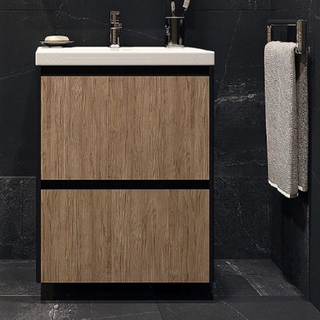 Тумба под раковину Velvex Klaufs 60 tpKLA.60.2Y-617.217 подвесная Черный+дерево, артикул tpKLA.60.2Y-617.217