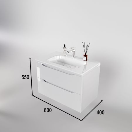 Тумба подвесная "Марелла 80" (2 ящ.) Люкс антискрейтч белый глянец, PLUS, артикул СС-00002411