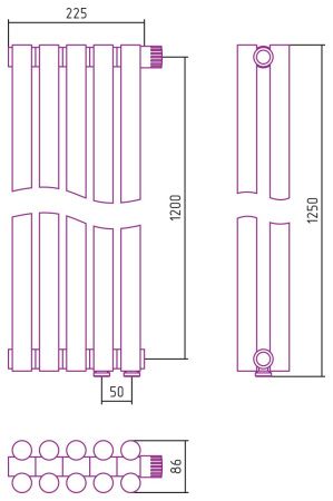 Отопительный радиатор ЭСТЕТ-11 н/ж EU50 1200х225 / 5 сек (Состаренная БРОНЗА)