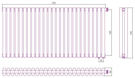 Отопительный радиатор ЭСТЕТ-11 н/ж EU50 500х1125 / 25 сек (Матовый ЧЁРНЫЙ), артикул 31-0312-5025