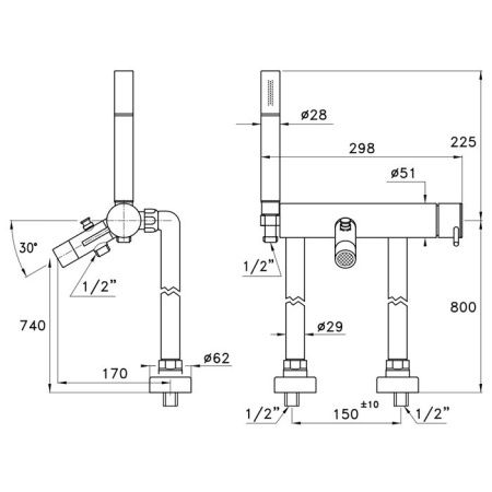 Stella Lucilla Напольный смеситель для ванны 3267CL306 с ручным душем, цвет: хром
