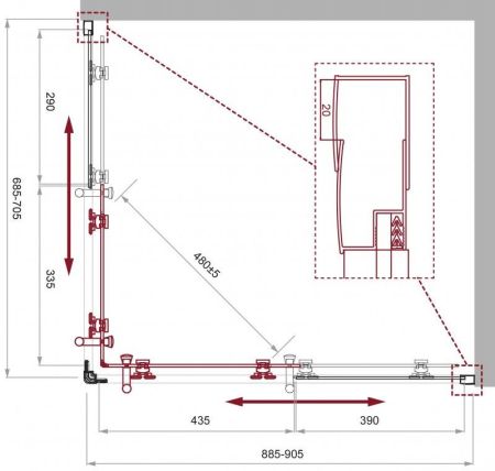 Душевой уголок BELBAGNO UNO-195-AH-2, артикул UNO-195-AH-2-100/80-C-NERO
