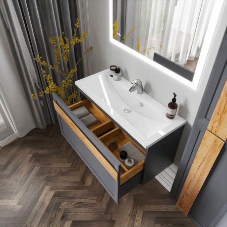 Комплект мебели для ванной Бриклаер БЕРЛИН 100SD, оникс серый, артикул БЕРЛИН 100SD