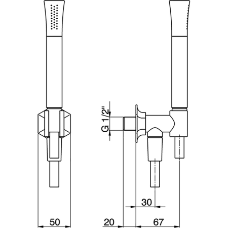 Ручной душ, Cisal, Chérie, тип установки-настенный, ширина, мм-50, глубина, мм-67, форма-цилиндрическая, держатель-есть, гибкий шланг, мм-1500,  цвет-хром, артикул CE00303021