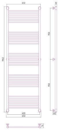 Полотенцесушитель водяной "Богема+" прямая 1900х600 (Белый), артикул 12-0220-1960