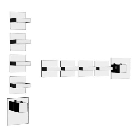 Gessi Rettangolo Встраиваемый термостат, подключение на 3/4”, с 4мя независимыми выходами(внешние части), цвет: хром