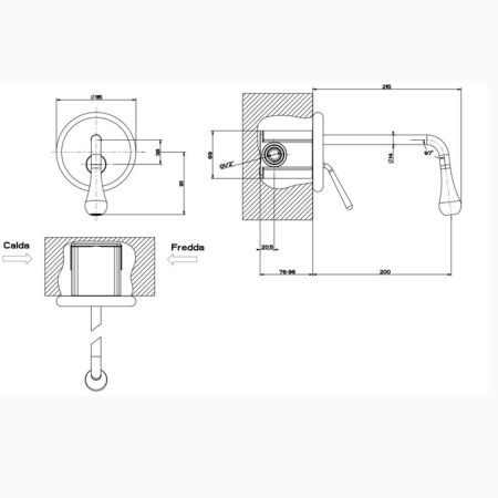 Gessi Goccia Встраиваемый однорычажный смеситель для раковины, излив 200мм(внешние части), цвет: хром, артикул 33684#031