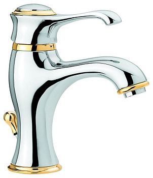 Emmevi Tiffany, однорычажный смеситель для раковины (излив 12 см), с донным клапаном, цвет хром/золото
