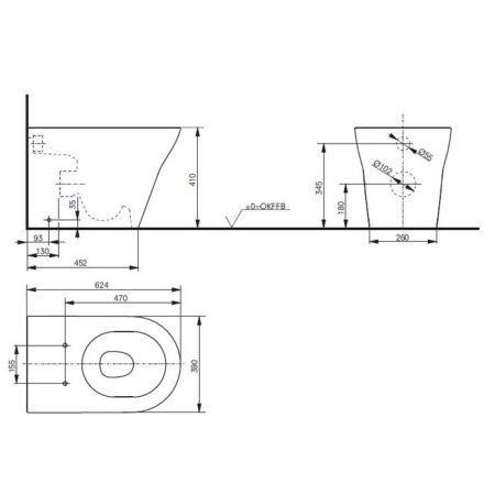 TOTO MH Унитаз приставной, 390x624x410мм, безободковый, без сиденья(подходит: VC10047NN, VC10162), Tornado Flush, CeFiONtect, цвет: белый, артикул CW163Y#XW