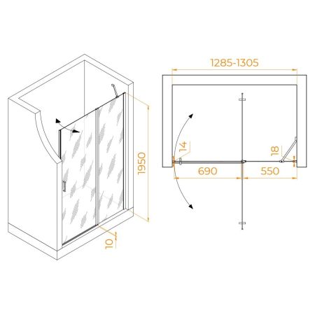 Душевая дверь RGW LE-004Gr (Прозрачное, 1300), артикул 351200413-110