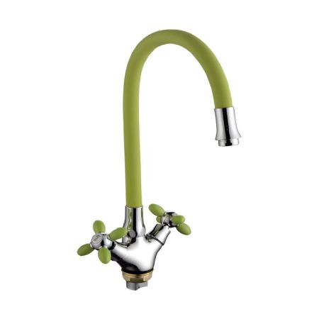 Смеситель для кухни с гибким изливом FASHUN A44127-6, хром/зеленый
