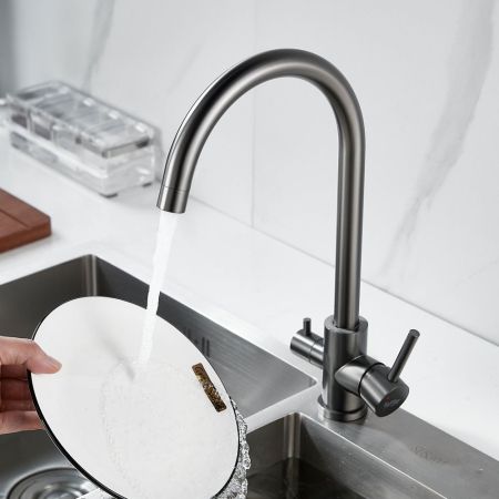 Смеситель для кухни с подключением фильтра воды Raffine F108T, оружейная сталь