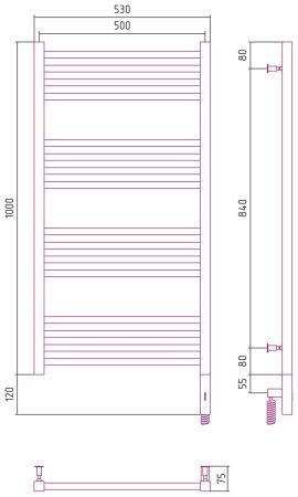 Полотенцесушитель электрический "МОДУС 3.0" 1000х500 / МЭМ правый (Матовая шампань), артикул 022-5701-1050