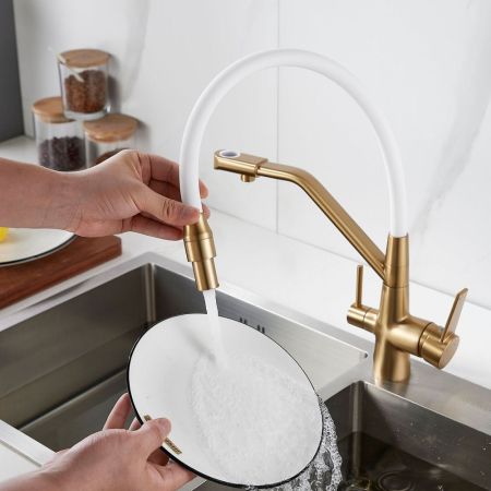 Смеситель для кухни с подключением фильтра воды Rose R558G, золотой сатин