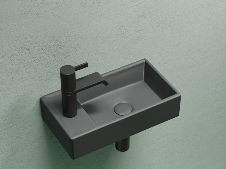 Умывальник подвесной прямоугольный (чаша справа, отверстие под смеситель слева) цвет темный антрацит матовый Элемент (Element) 407x217x100, артикул CN6051RMDH