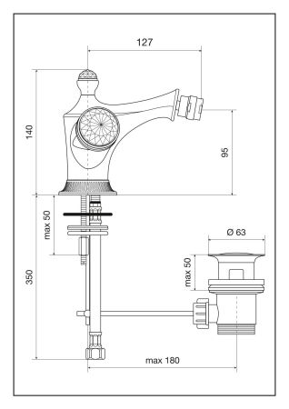 Смеситель The One для биде. Металлические ручки + большие прозрачные кристаллы, цвет золото, артикул 98004VSWOR