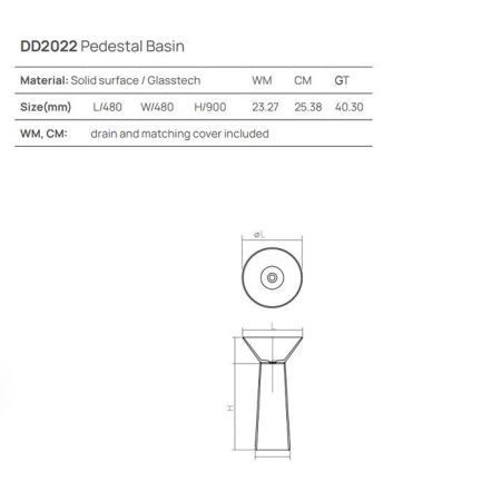 DEA DESIGN Pedestal Basin Раковина напольная d480хh900 мм, цвет smoky black, артикул DD2022 480 R4