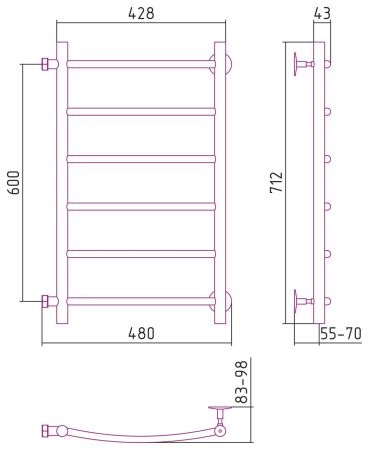 Полотенцесушитель СТИЛЬЕ "Версия-Б2" 600х400 (6) Г 18 (Без покрытия), артикул 00612-6040