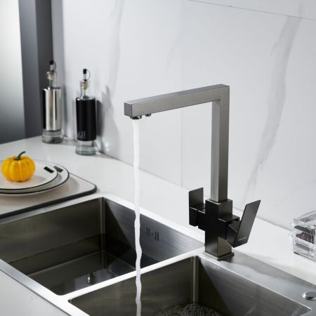 Смеситель для кухни с подключением фильтра Shevanik S148T, оружейная сталь, артикул S148T