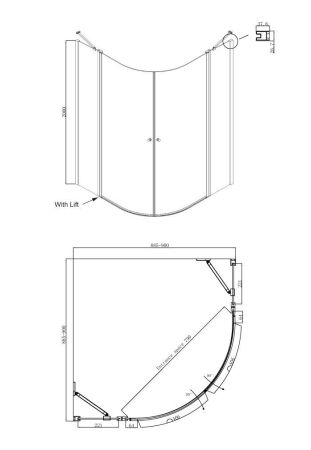 Душевой уголок Ambassador Nord 13011101-ST3, полукруглый, линейный трап, 90х90, артикул 13011101-ST3