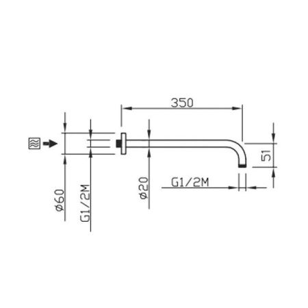 Держатель верхнего душа, Carimali, Tondo, вид-настенный, вынос, мм-350, подключение 1/2", цвет-хром, артикул 20020C35-CR